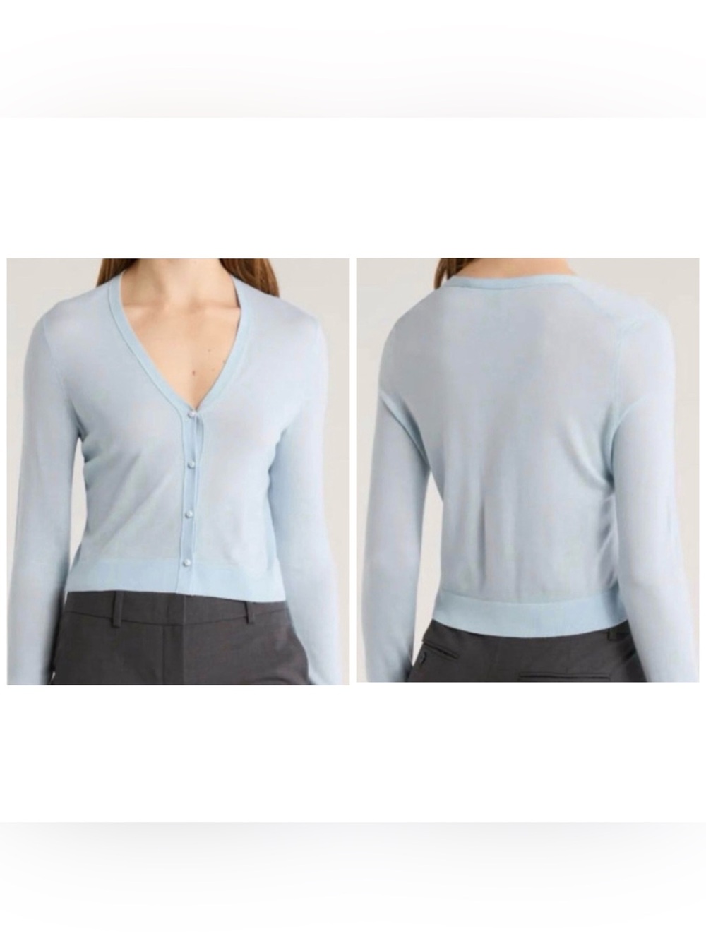 NWT Theory Faux-Pearl Button Cropped Wool Cardigan Size Medium